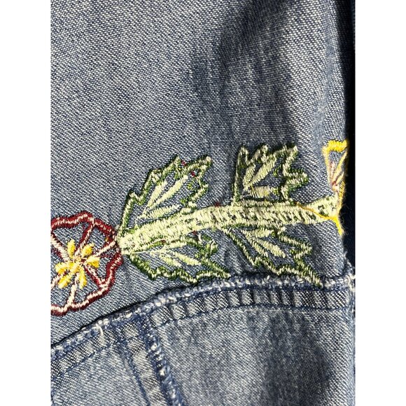 Agapo Denim Jacket Blue Embroidered Lightweight Jean Boho Cottage Casual Women L - Picture 8 of 11